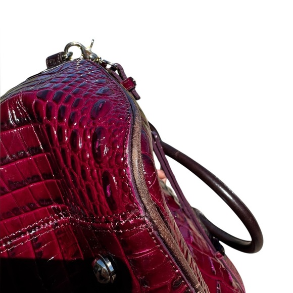 Brahmin Hudson Satchel Leopard Calf Hair Wine Granada Rare Read - Picture 13 of 16